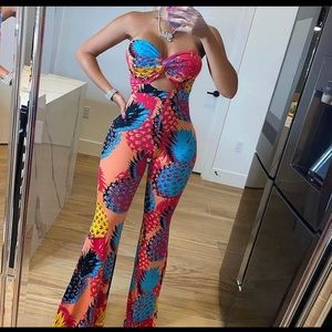 Strapless pineapple jumpsuit